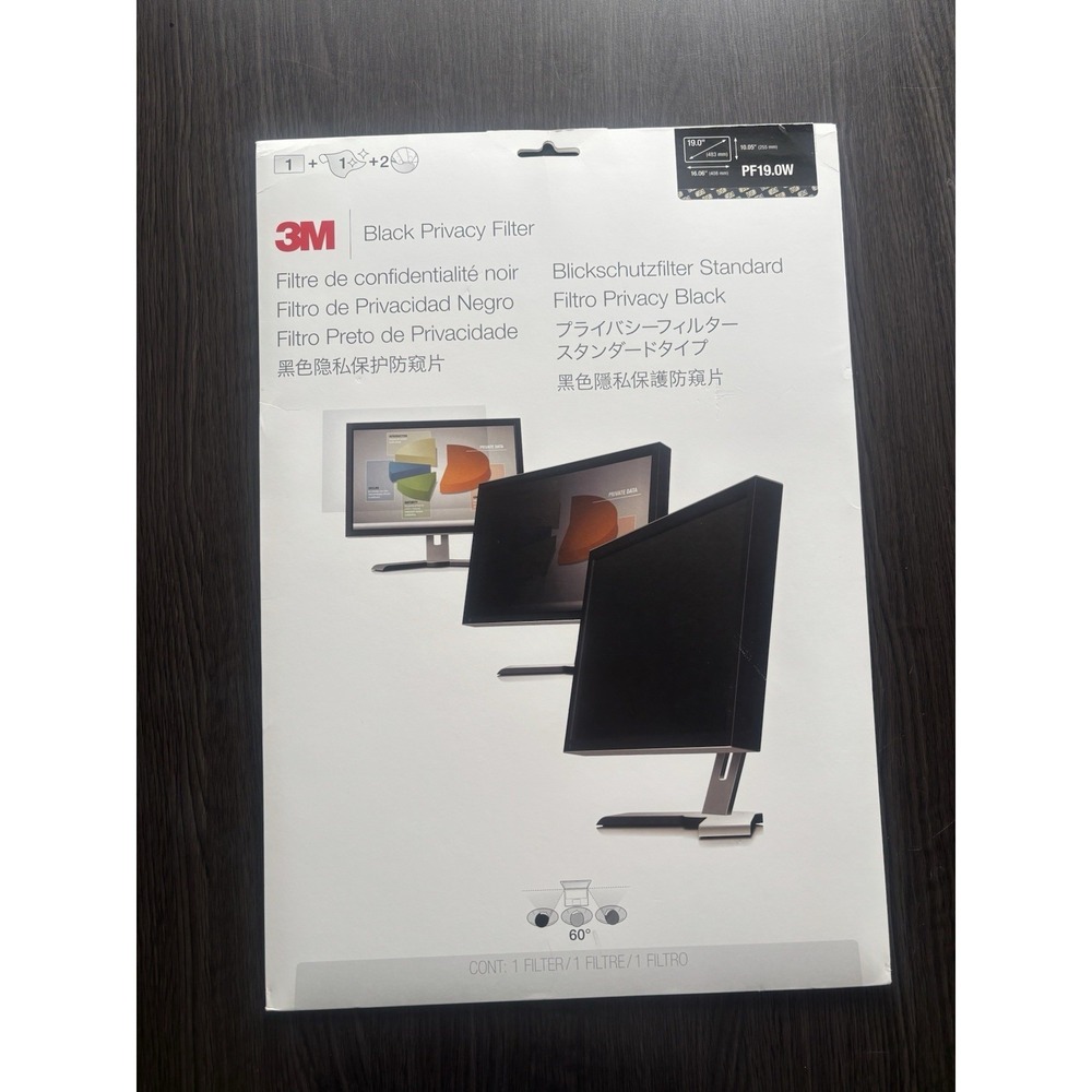 New 3M™ LCD Monitor 19" Widescreen Privacy Computer Filter, Black‎ Pf19.0W